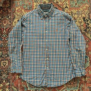 Vtg Ralph Lauren Blue and Orange Plaid Shirt Size S